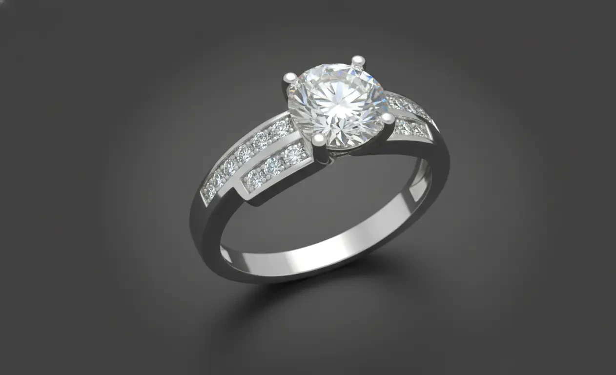 Vista de Anillo solitario con hombro de Pavé