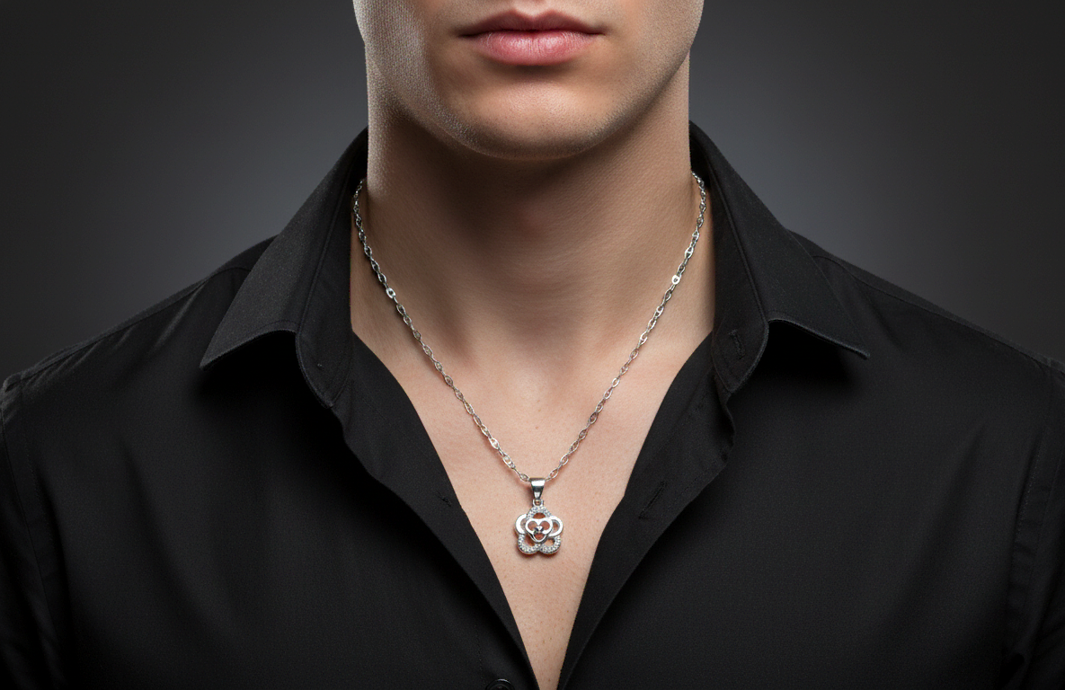 Vista de Cadena forzada con dije Flor de Loto