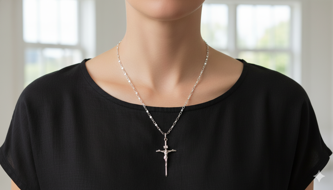 Vista de Cadena tipo escalera con Crucifijo