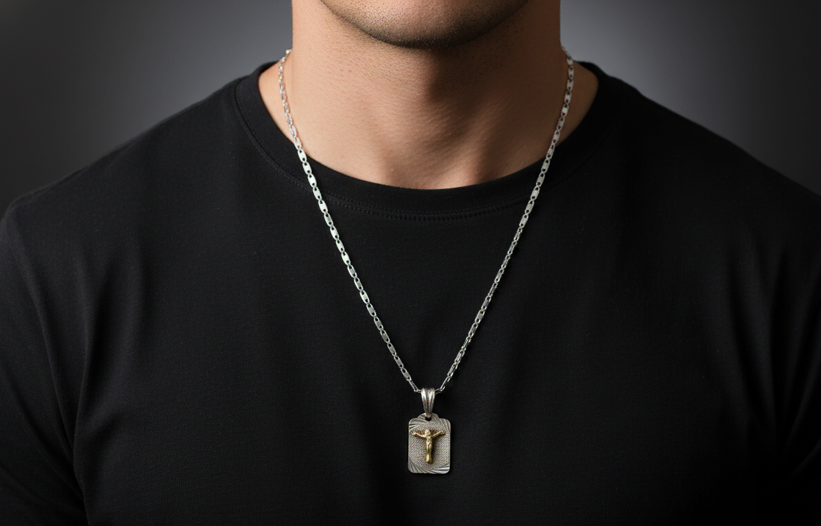 Vista de Cadena escalera con medallón de Cristo