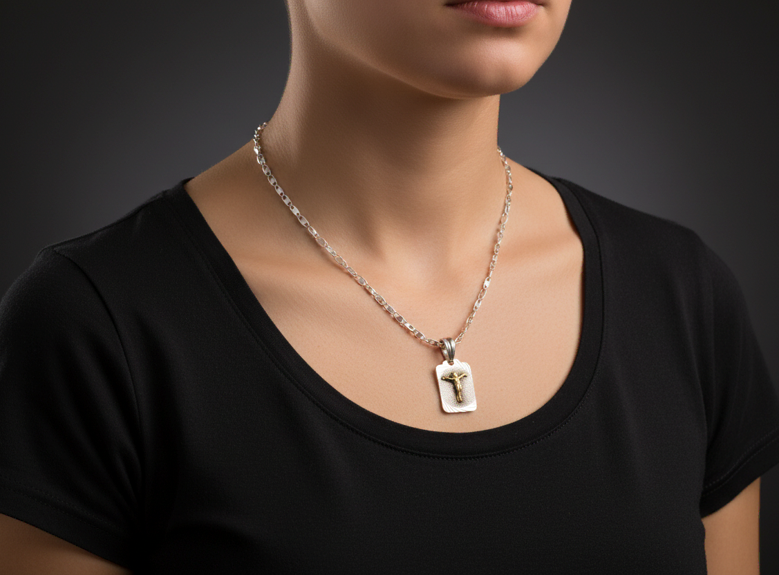 Vista de Cadena escalera con medallón de Cristo