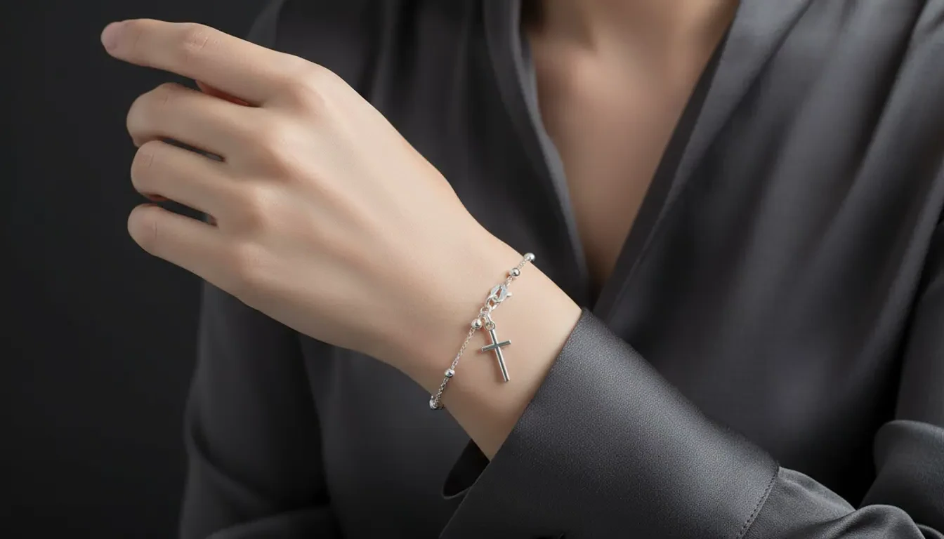 Vista de Pulsera con cuentas y Charm de Cruz